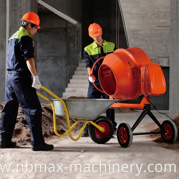 Electric Portable Cement Mixer Concrete Mixer Wheelbarrow Machine, Mixing Mortar Stucco Seeds, 110V (Orange)